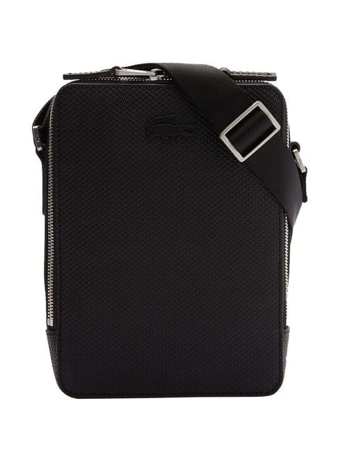 lacoste black chantaco matte stitched small vertical camera bag