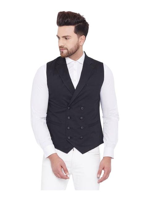 hypernation black cotton regular fit waist coat