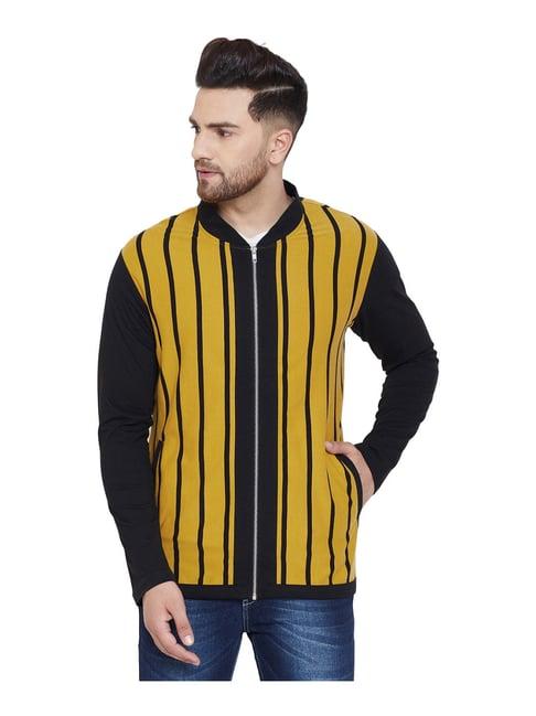 hypernation mustard & black cotton regular fit striped t-shirt