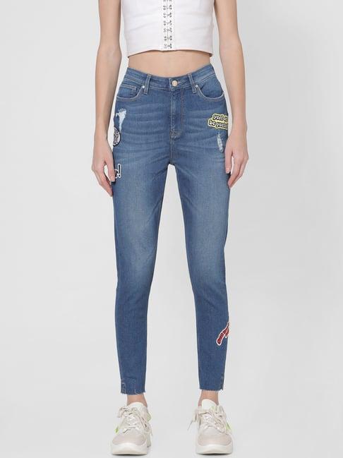 only medium blue embroidered jeans