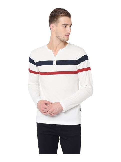 rigo white cotton slim fit striped t-shirt