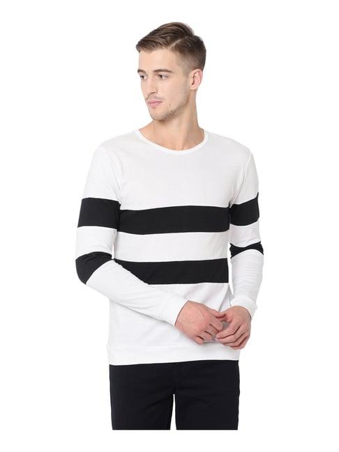 rigo white & black cotton slim fit striped t-shirt