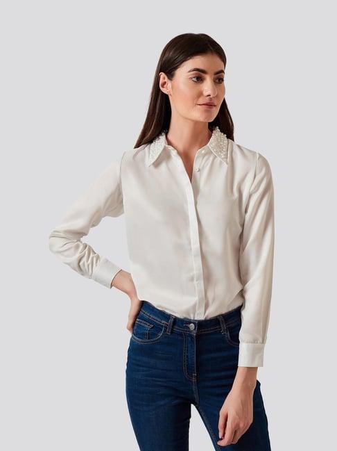 cover story white embellished shirt