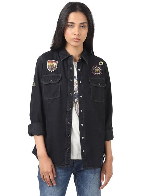 royal enfield black cotton denim shirt