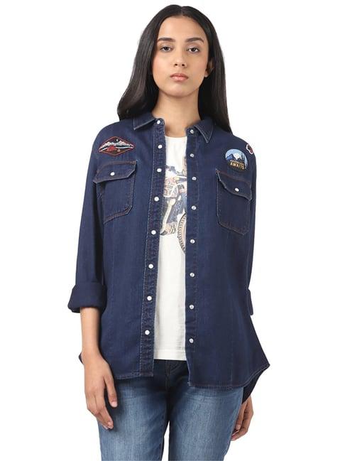 royal enfield blue cotton denim shirt