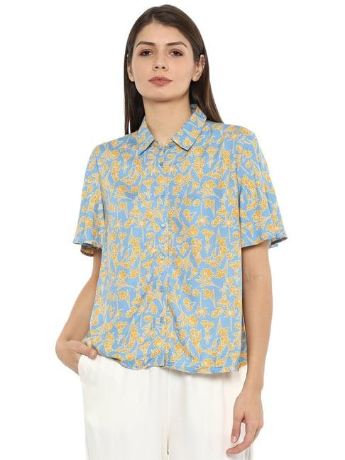 van heusen blue & yellow floral print shirt