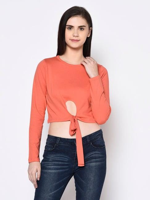 rigo salmon pink cotton crop top