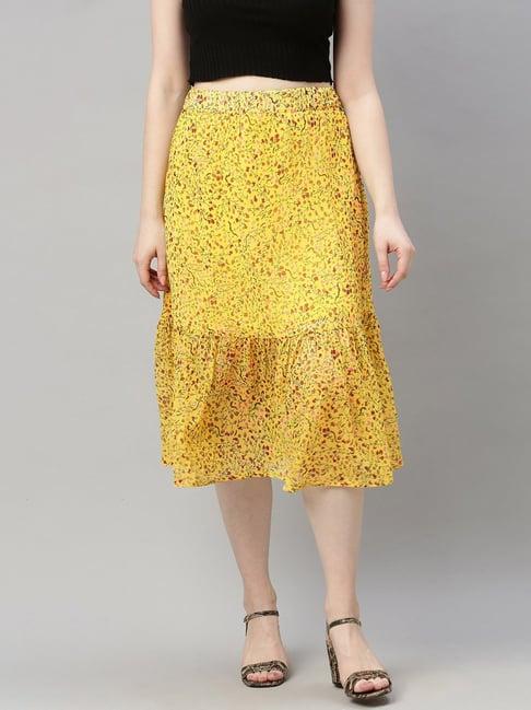 sera yellow floral print tiered skirt