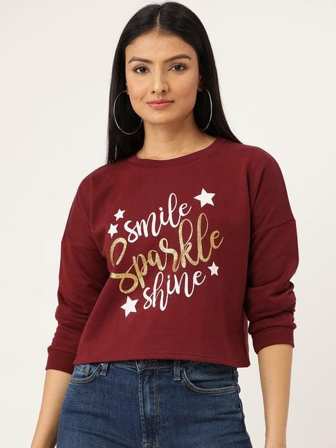 sera maroon graphic print crop sweatshirt