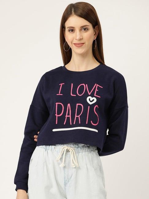 sera navy graphic print crop sweatshirt