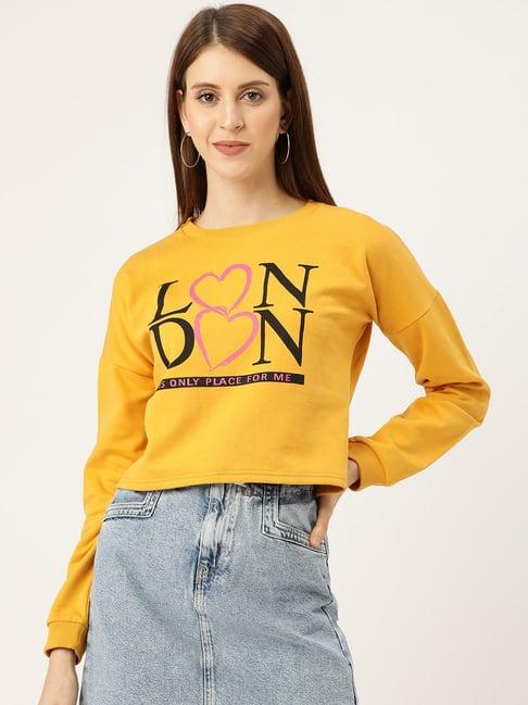 sera yellow graphic print crop sweatshirt