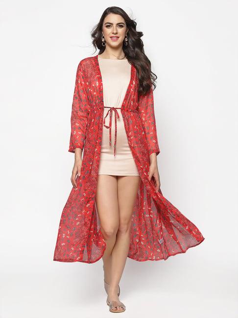 sera red printed cover up shrug