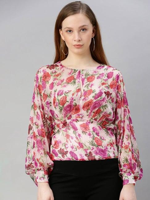 sera white & pink floral print top