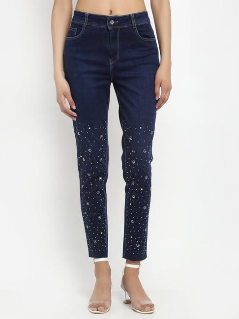 global republic dark blue embellished jeans