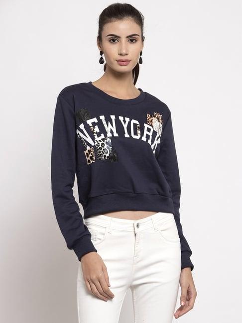 global republic navy graphic print crop sweatshirt