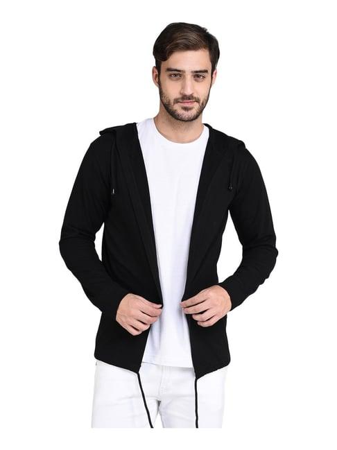 rigo black cotton regular fit hooded shrug