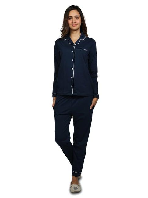 nite flite navy cotton shirt with pyjamas