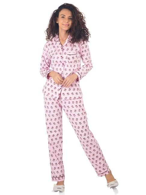 nite flite pink printed shirt with pyjamas