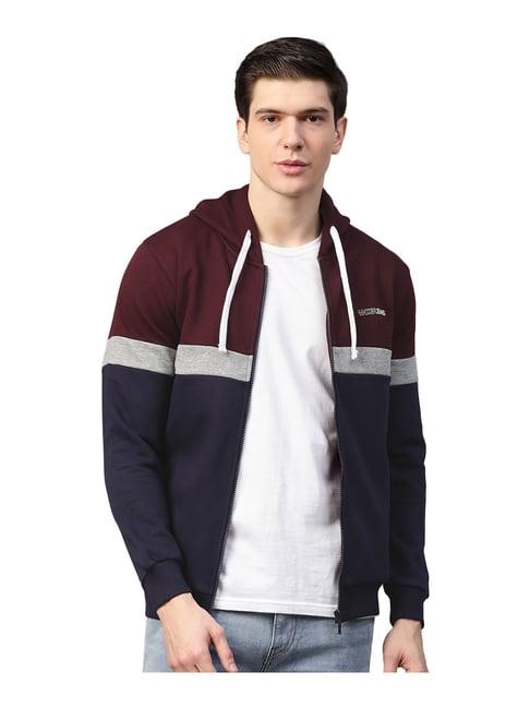 spykar maroon & blue hooded sweatshirt