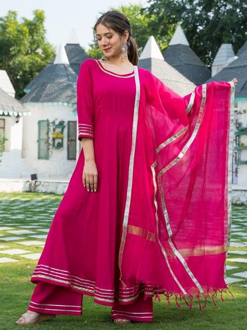 pheeta pink cotton kurta palazzo set with dupatta