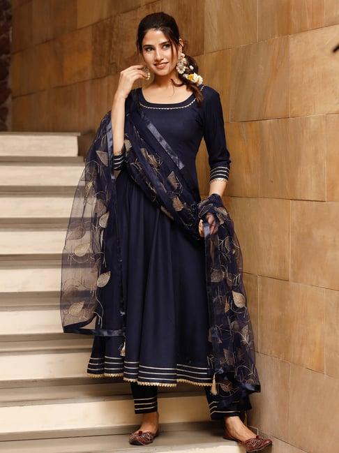 pheeta navy kurta pant set with dupatta