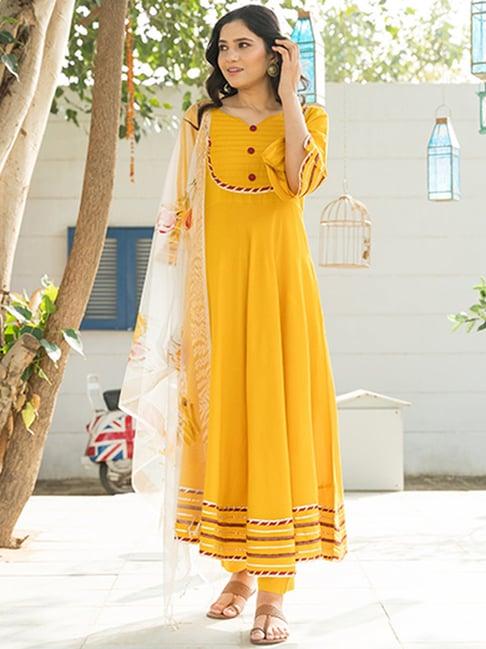 pheeta yellow kurta pant set with dupatta