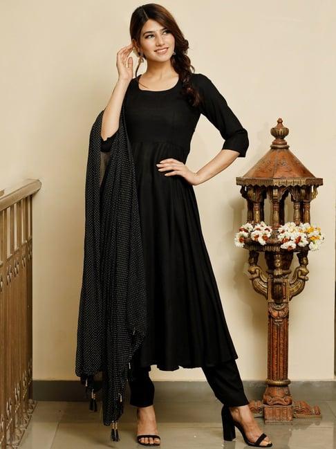 pheeta black anarkali kurta with dupatta