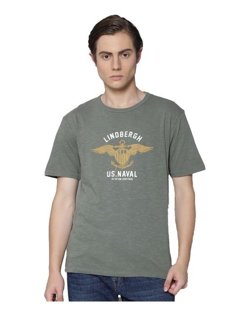 lindbergh olive printed t-shirt