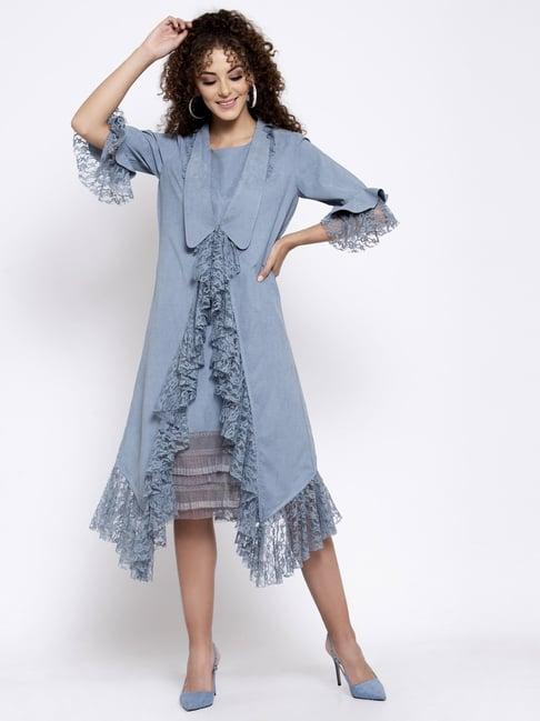 lela powder blue lace asymmetrical frill jacket