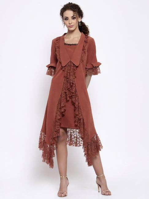 lela rust lace asymmetrical frill jacket