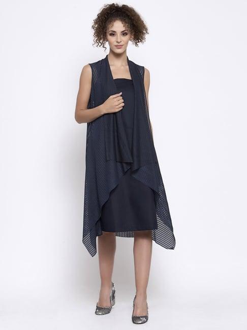 lela blue self design longline shrug