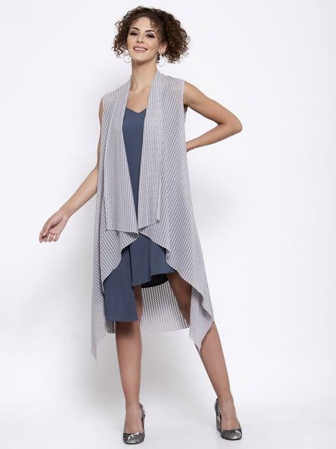 lela grey self design longline shrug