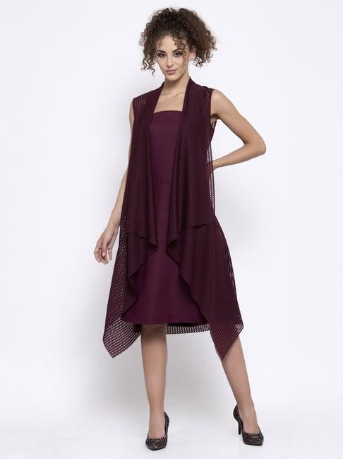 lela maroon self design longline shrug