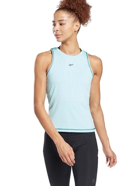 reebok powder blue printed wor mesh tank top