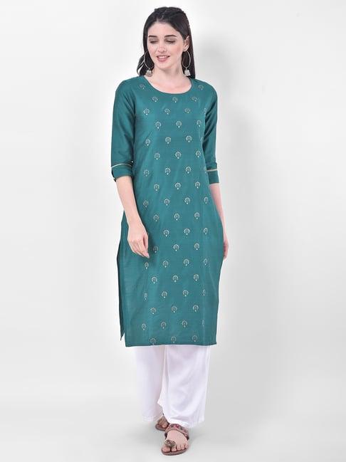 span green embellished straight kurta