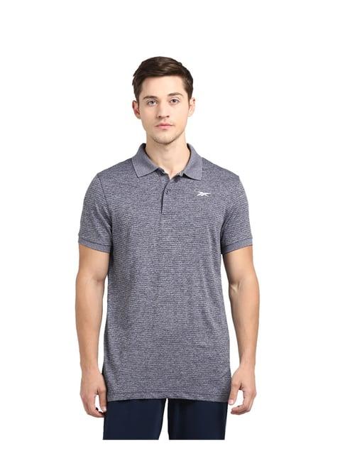 reebok ess m grey striped polo t-shirt