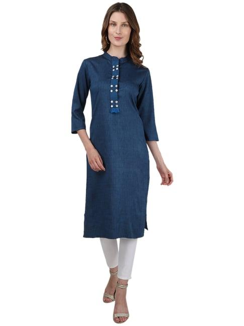 monte carlo blue textured kurta