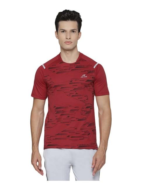 alcis maroon slim fit printed sports t-shirt