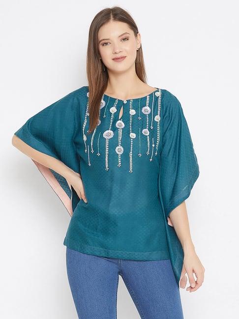 the kaftan company teal embroidered kaftan top