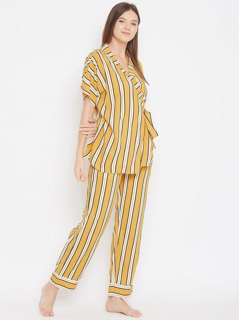 the kaftan company mustard & white striped top with pyjamas