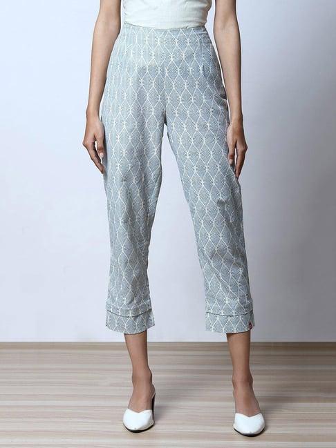 biba white & blue regular fit elasticated crop pants