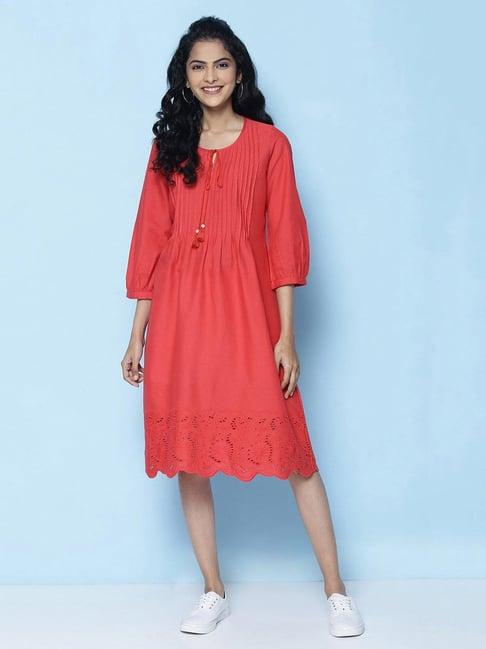 biba red crochet a-line dress