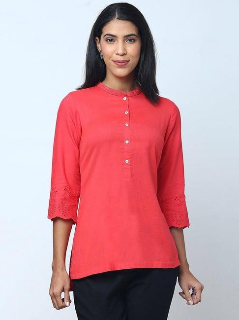 biba coral embroidered straight kurti