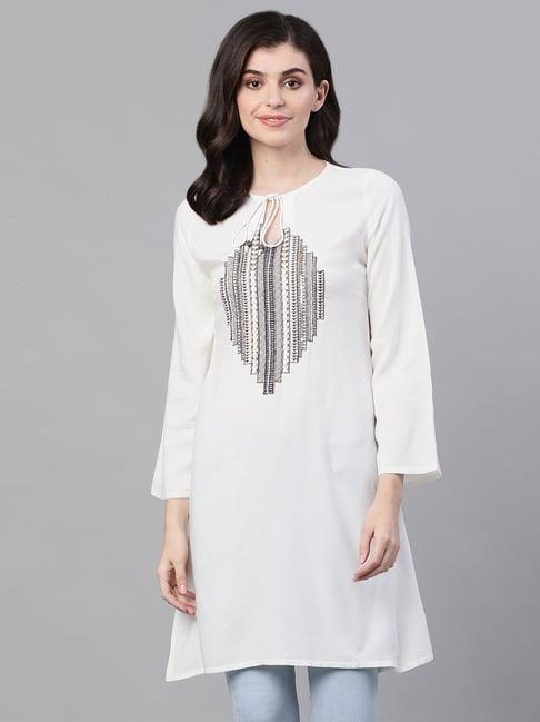 ishin off white embellished midi tunic dress