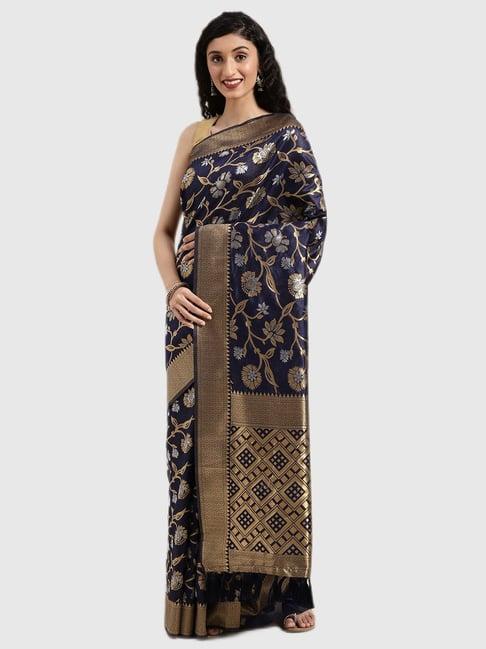 vastranand indigo printed saree with blouse