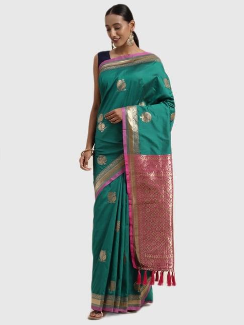 vastranand sea green textured saree with blouse