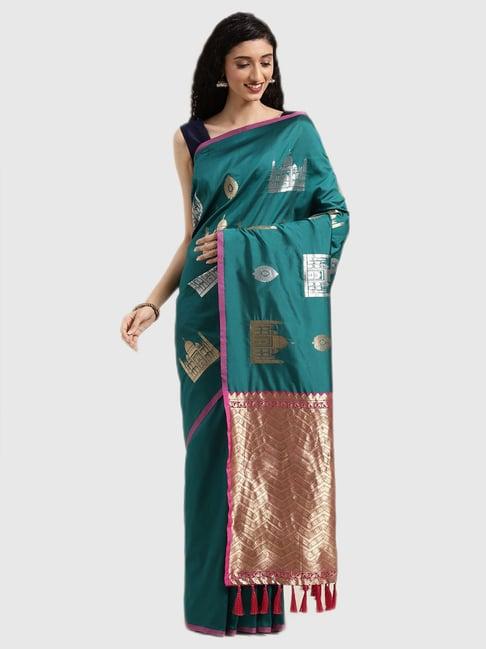 vastranand green textured saree with blouse