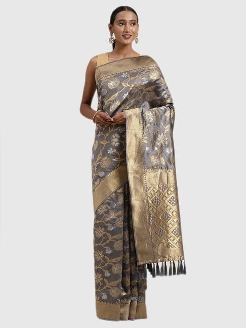 vastranand grey printed saree with blouse