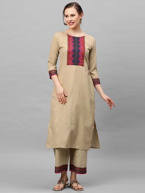 indo era khaki kurta & palazzo set