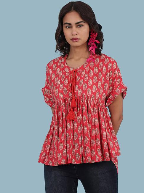 aarke ritu kumar red floral print top